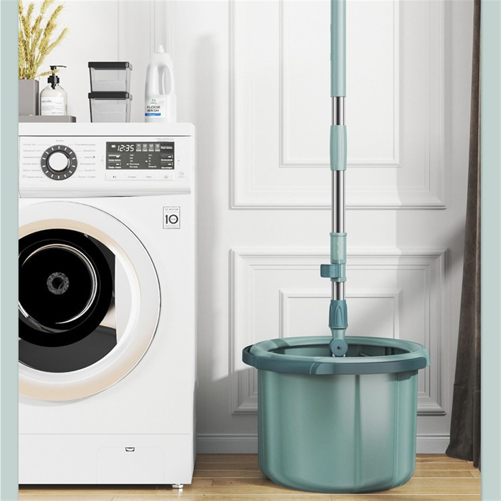Juego de fregona giratoria de 360 grados con cubo de paño de microfibra y función de absorción de agua, fácil limpieza para suelos domésticos