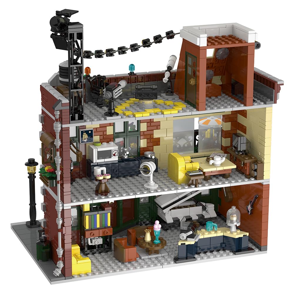 INSOON Juego de construcción de casa de café con luz LED, 1589 piezas de juguete de bloque de construcción con luces de calle de escenario, modelo de construcción de arquitectura para adultos,