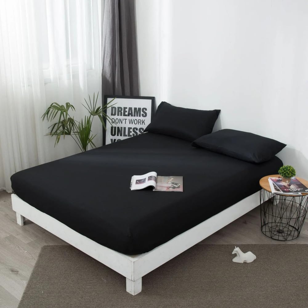 Sábana bajera impermeable con banda elástica, funda de colchón antideslizante para camas Queen/King/Twin/Full, protector de colchón suave y transpirable, color negro, 80 x 200 x 30 cm