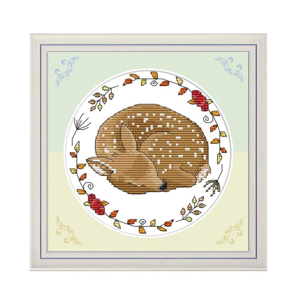 WOWDECOR - Kit per ricamo a punto croce, per adulti, bambini, gatti, animali di Natale, cani, con timbratura 11CT fai da te DMC cucito facile da principianti Cervo