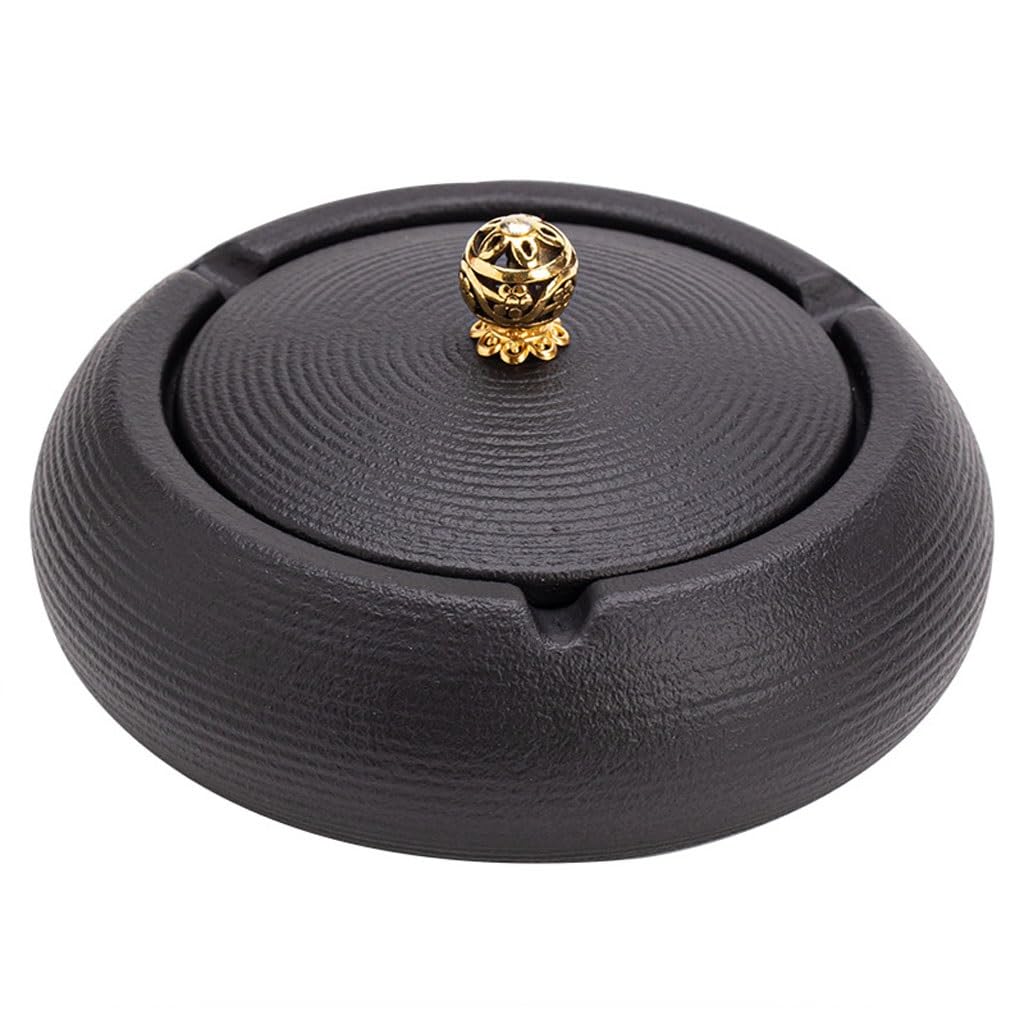 Gthtuhfd Black Ash Tray 11.8 * 7Cm Pottery Ashtray Creative Living Room Office Ceramic Household With Lid Ashtray For Outside Patio