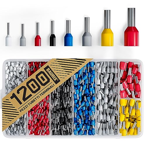 BAURIX ® Puntalini Elettrici Set 1200 Pezzi - Assortimento Capicorda Elettrici ordinati secondo le norme DIN - [0,5-10 mm²] - Crimpatrice Puntalini Set - Terminali a Crimpare - Puntalini