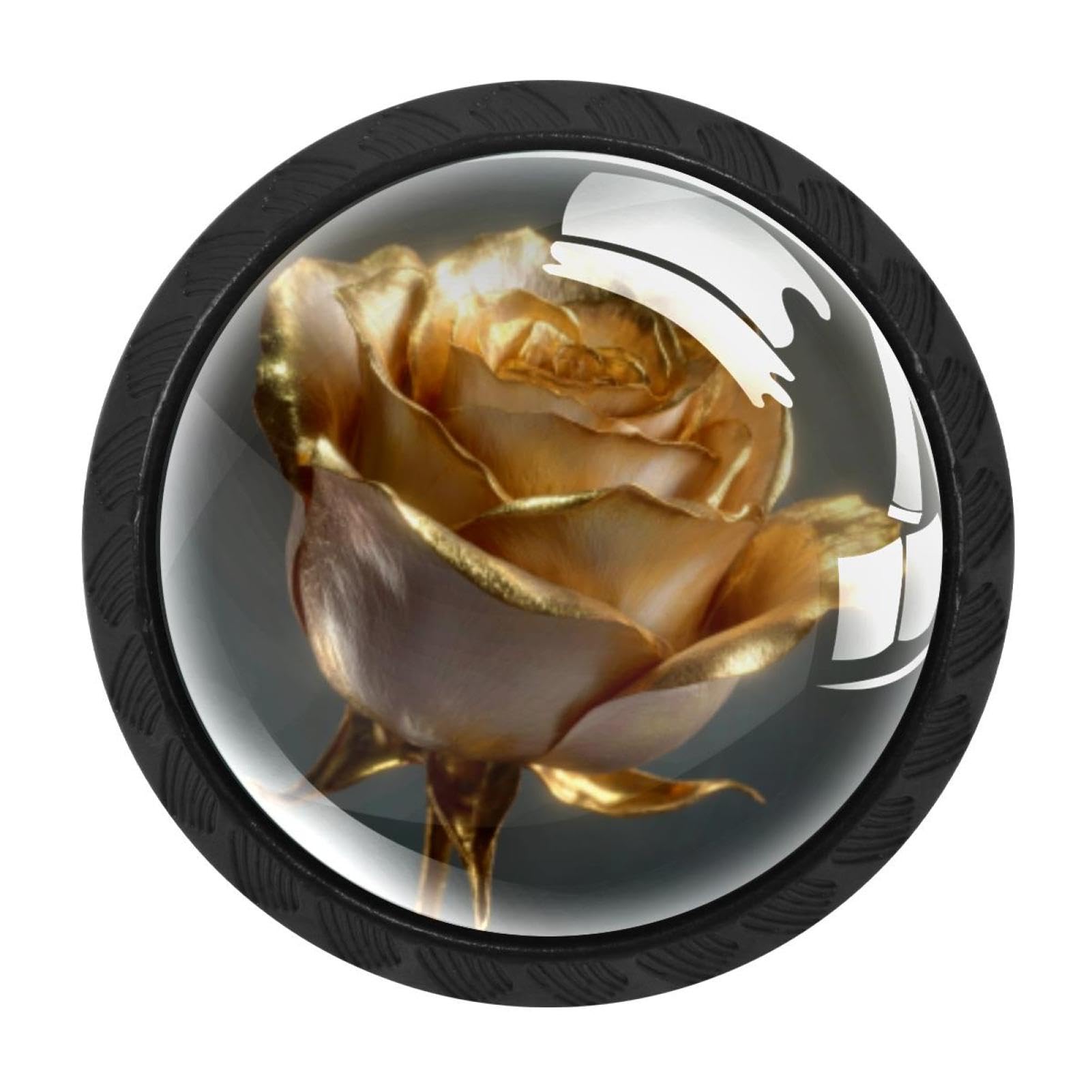 CHENZZZZ 4 Pack Cabinet Handles Black Golden Rose (2) Cabinet Knobs Draw