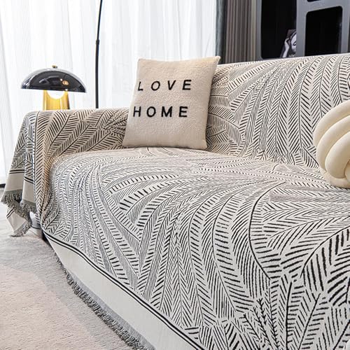 Housse de canapé en chenille luxe réversible avec pompons chic 180x380cm