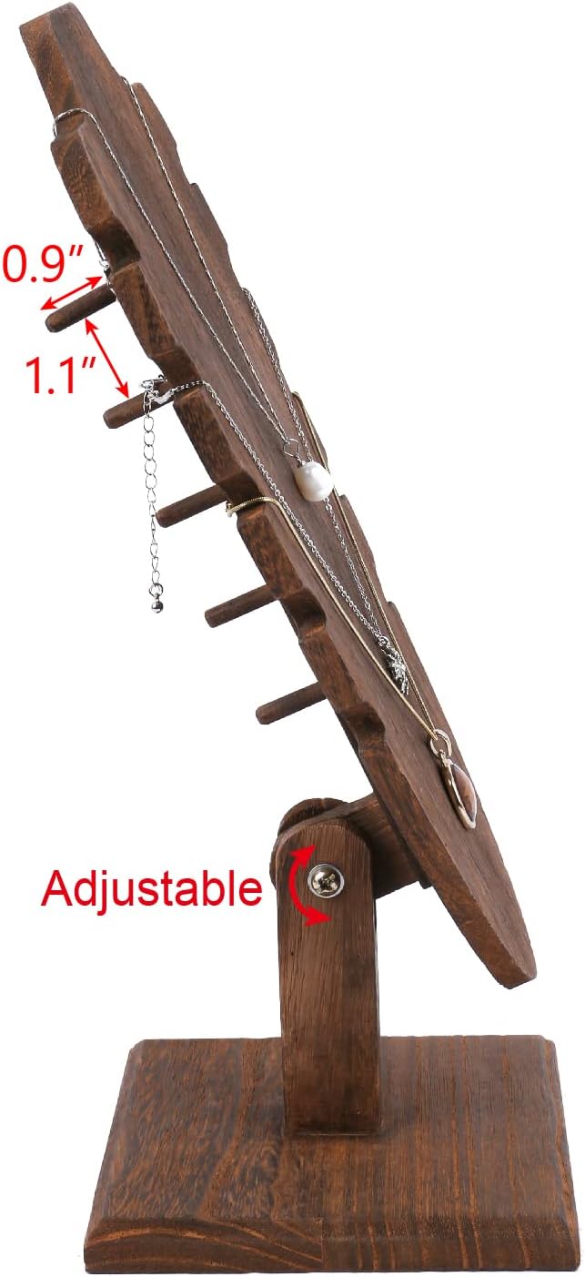 MOOCA Wooden Freestanding Necklace Easel Display Stand - Adjustable Slope Jewelry Showcase Holder for 6 Necklaces, Brown Color - Image 4