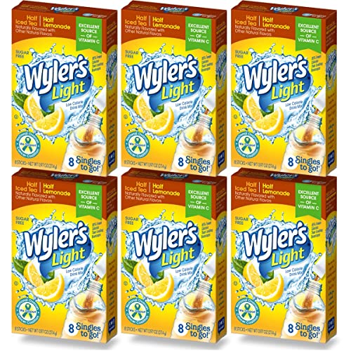 Wyler's Light Singles To Go - Half Tea/Half Lemonade Water Drink Mix - 8 Sticks Per Box, 6 Boxes (48 Sticks Total)
