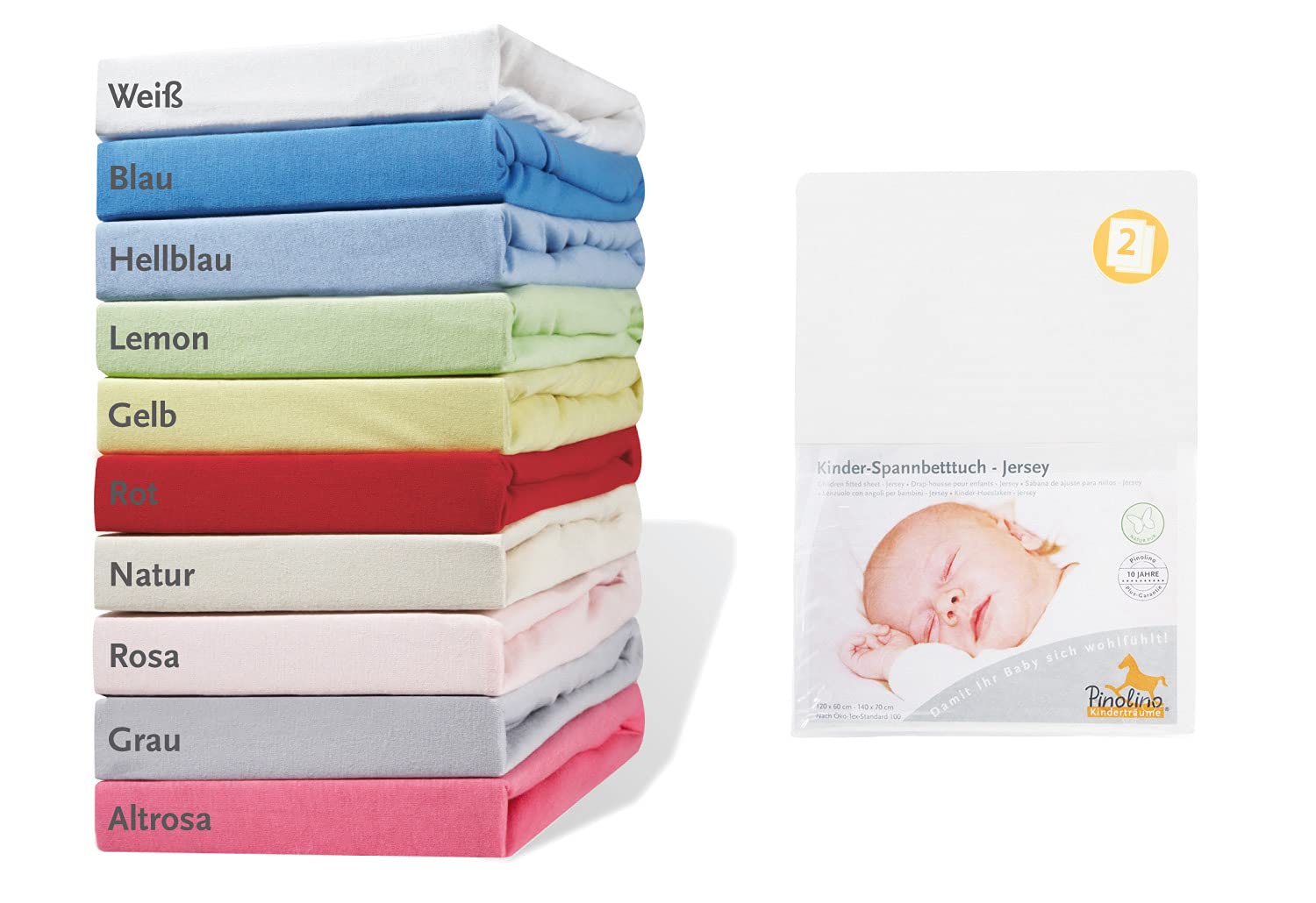 Pinolino Drap-Housse pour Lit de Bébé Jersey - Pack de 2 - Blanc