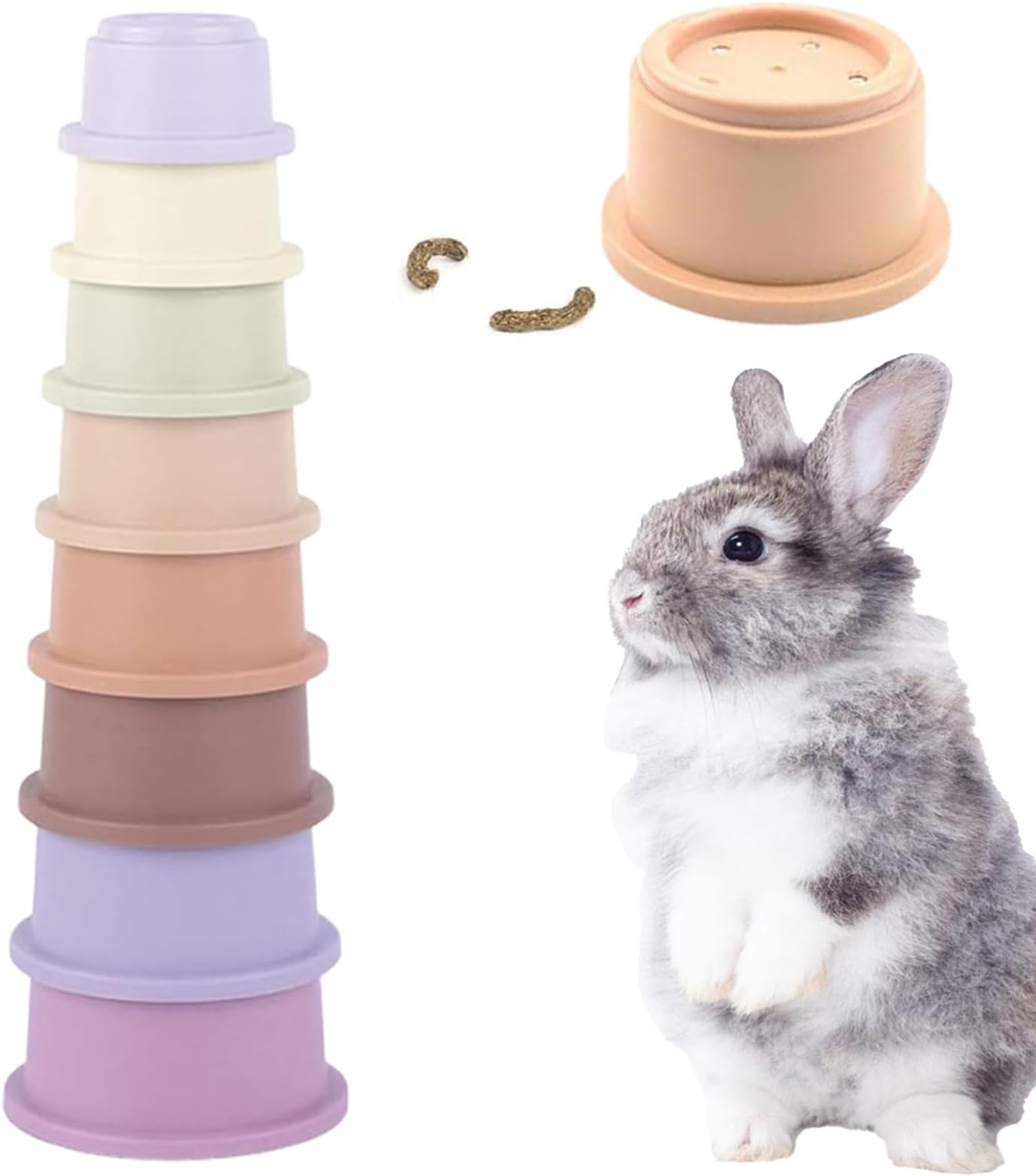 8Pcs Bunny Stacking Cups 28.8x8.3x8.3cm Rabbit Stacking Cups Multicolored Nesting Treat Toys PA Free Safe Pet Toys For Rabbits Hamsters And Small Animals To Hide Food And Playtime