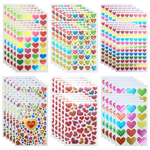 QFEHTHSK 60 Hojas De Pegatinas De Corazones De Colores, Pegatinas De Corazón Autoadhesivas, Pegatinas De Recompensa para Niños, Pegatinas del Día De La Madre, Pegatinas De Decoración DIY