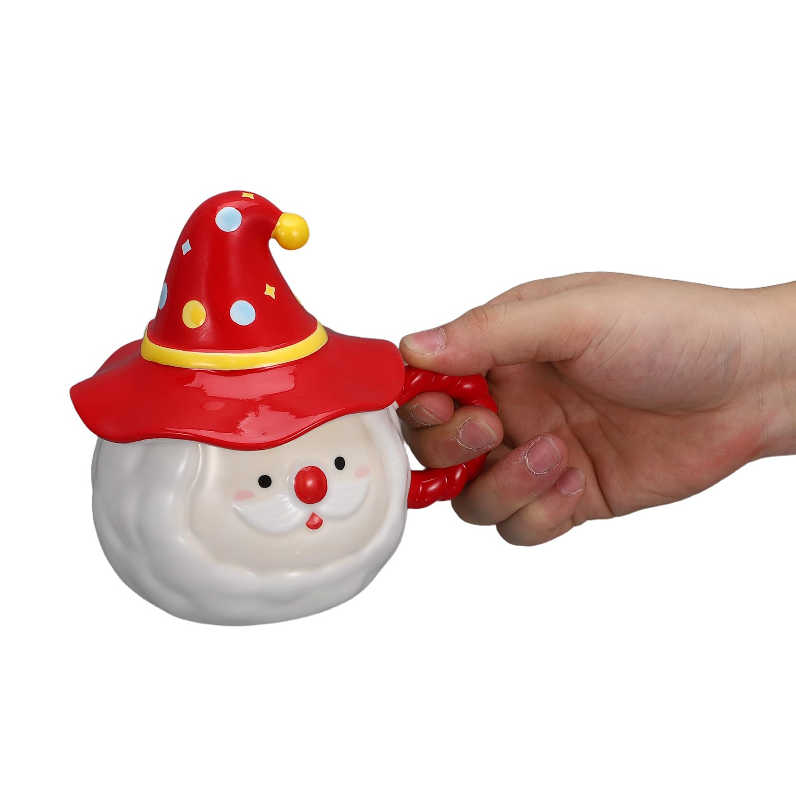 Housoutil Taza de Café Navideña con Tapa en Forma de Gorro, Taza de Cerámica 3d de Papá Noel.