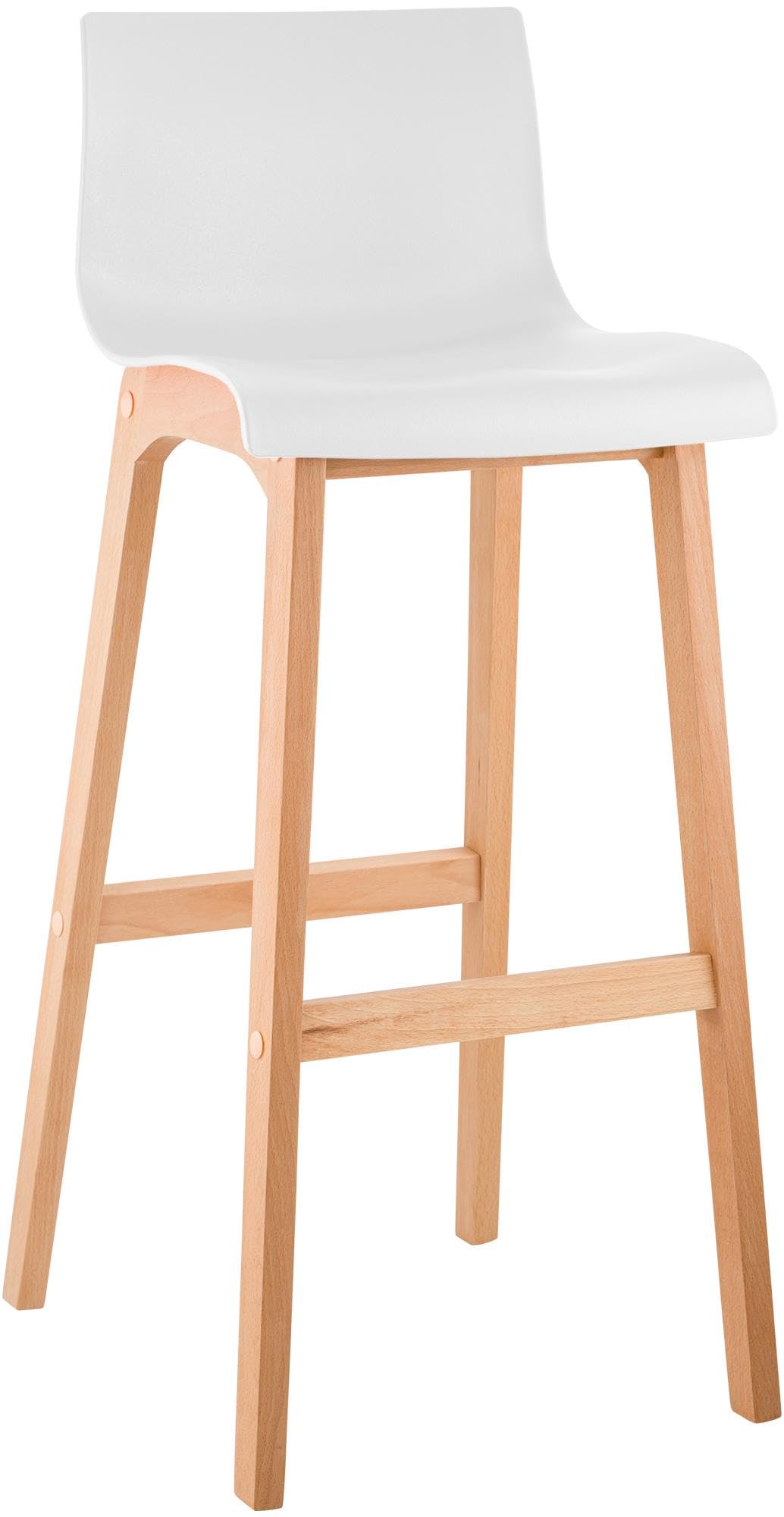 CLP Tabouret de Bar avec Dossier Hover, Assise en Plastique, Tabouret de comptoir avec Structure en Bois de hêtre Robuste | Couleur Blanc