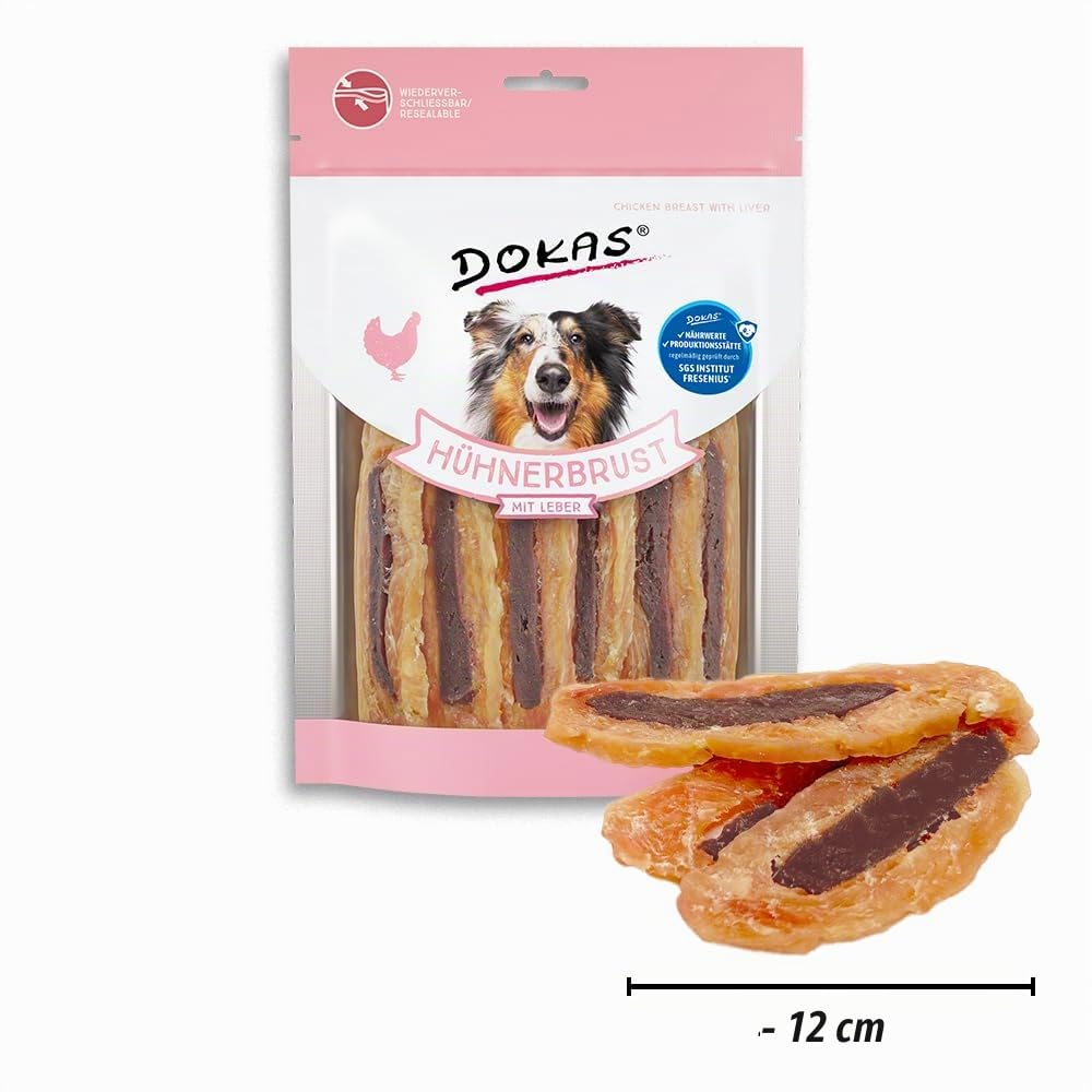 DOKAS Getreidefreier Premium Snack mit Hühnerbrust für Hunde – Ideal für zwischendurch, 8er Pack (8x220 g)