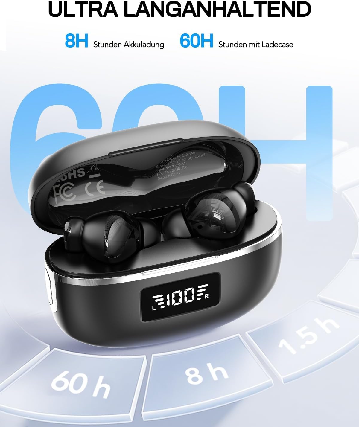 Traduttore auricolare AI, traduttore vocale 3 in 1, cuffie 134 lingue con app, 5 modalità di traduzione in tempo reale, auricolari traduttori, 60H Bluetooth 5.4 Translator Earbuds per apprendimento