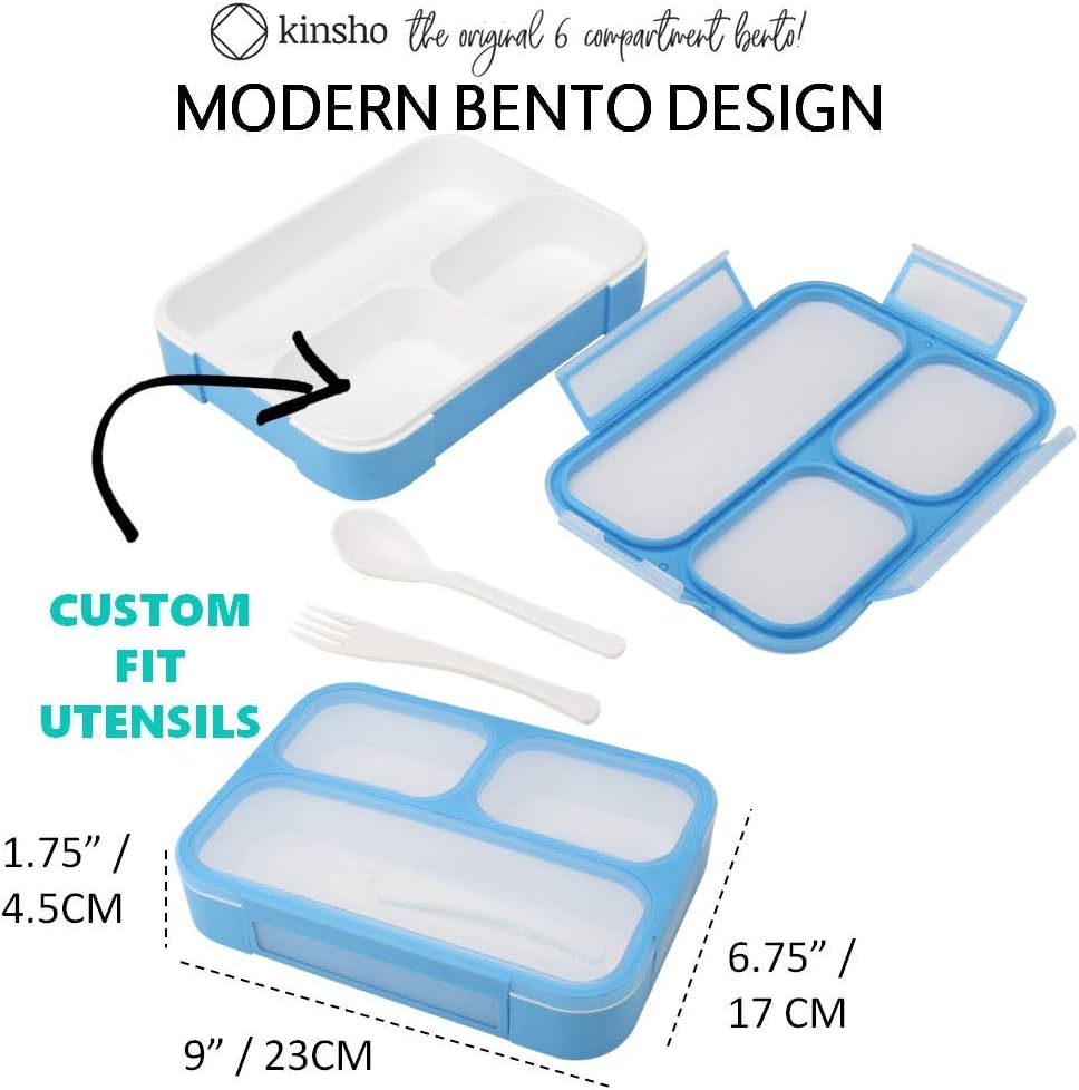 kinsho Bundle of 2x Snack Containers for Kids (Purple & Blue) + Bento Lunch Boxes for Kids, Teens, Adults (Blue)