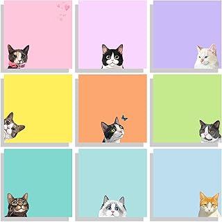 9 Blöcke Katze Haftnotizen Set, Rosa Haftnotizen Klebezettel Süße selbstklebende Notizzettel, Lustige Sticky Notes Superstarke Haftung, Geschenk für Katzenliebhaber, Büro und Schulbedarf, 7,6 x 7,6cm
