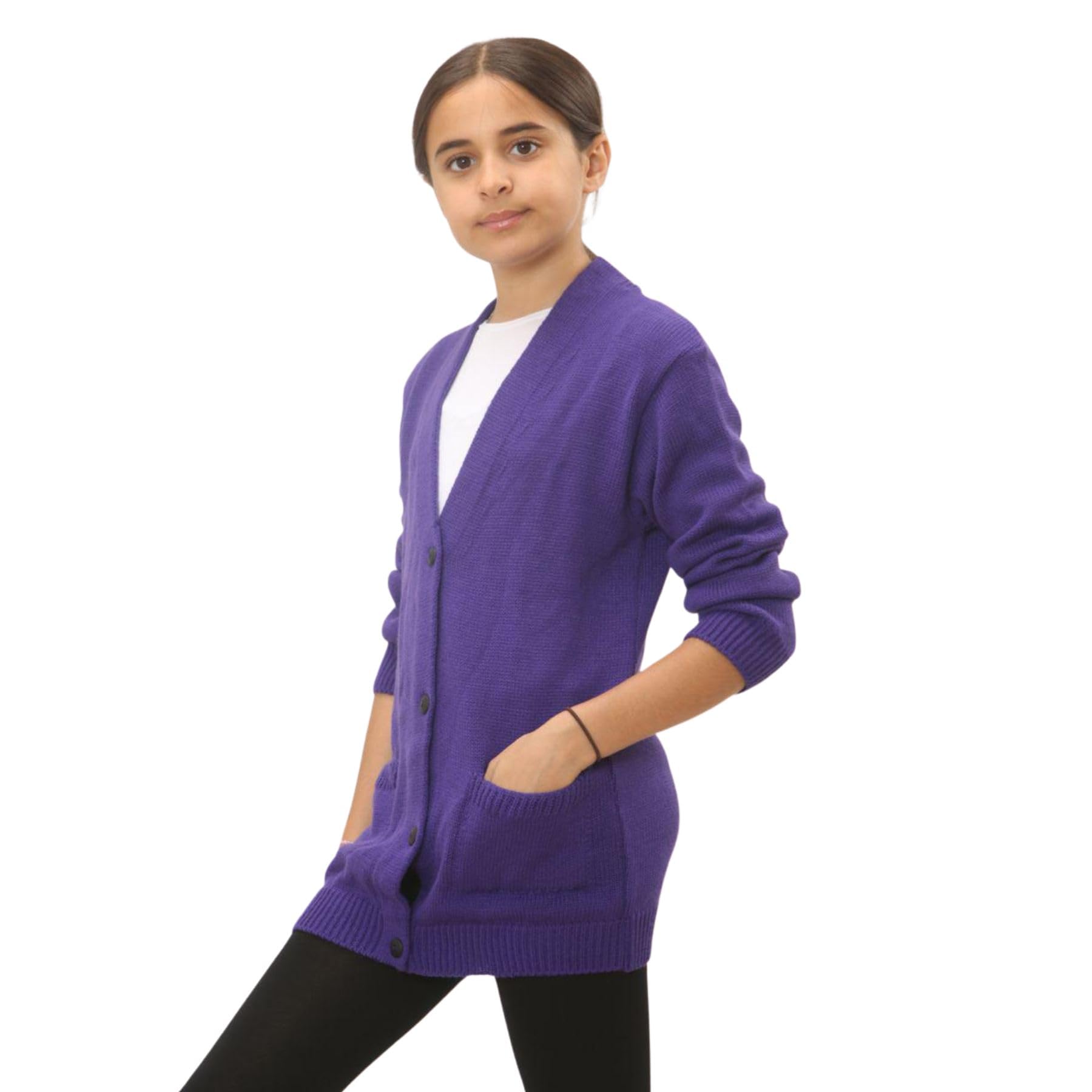 Cardigan a maniche lunghe con 4 bottoni, maglione per bambini con scollo a V in maglia fine, cardigan scolastico per ragazze e ragazzi con due tasche frontali, maglione leggero e casual