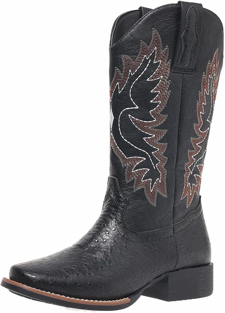 SelRoys Cowboy Boots for Women Cowgirl Western Mid Calf Square Toe Embroidered Low Heel Fashion Country Boots