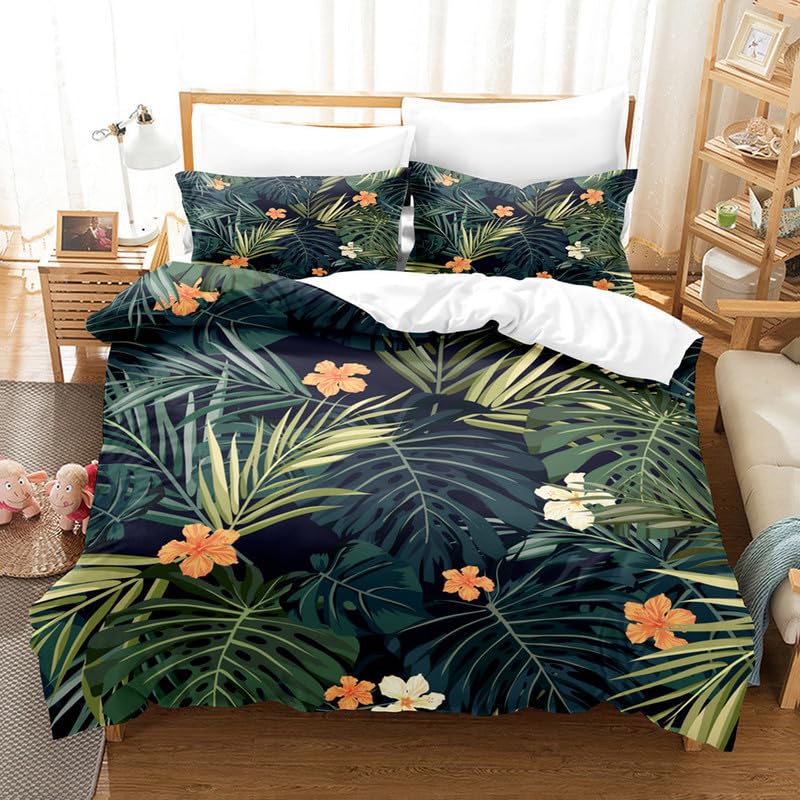 Housse de couette 240x260 feuilles vertes pour chambre adulte relaxante