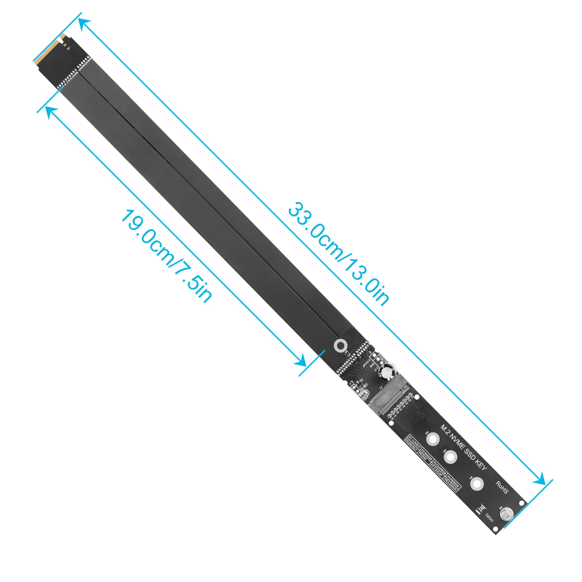 M.2 NVMe SSD Extension Cable M2 M-Key NVME Male to Female Adapter for Motherboard SSD 2230/2242/2260/2280 NVME support only (33 cm/13 in)