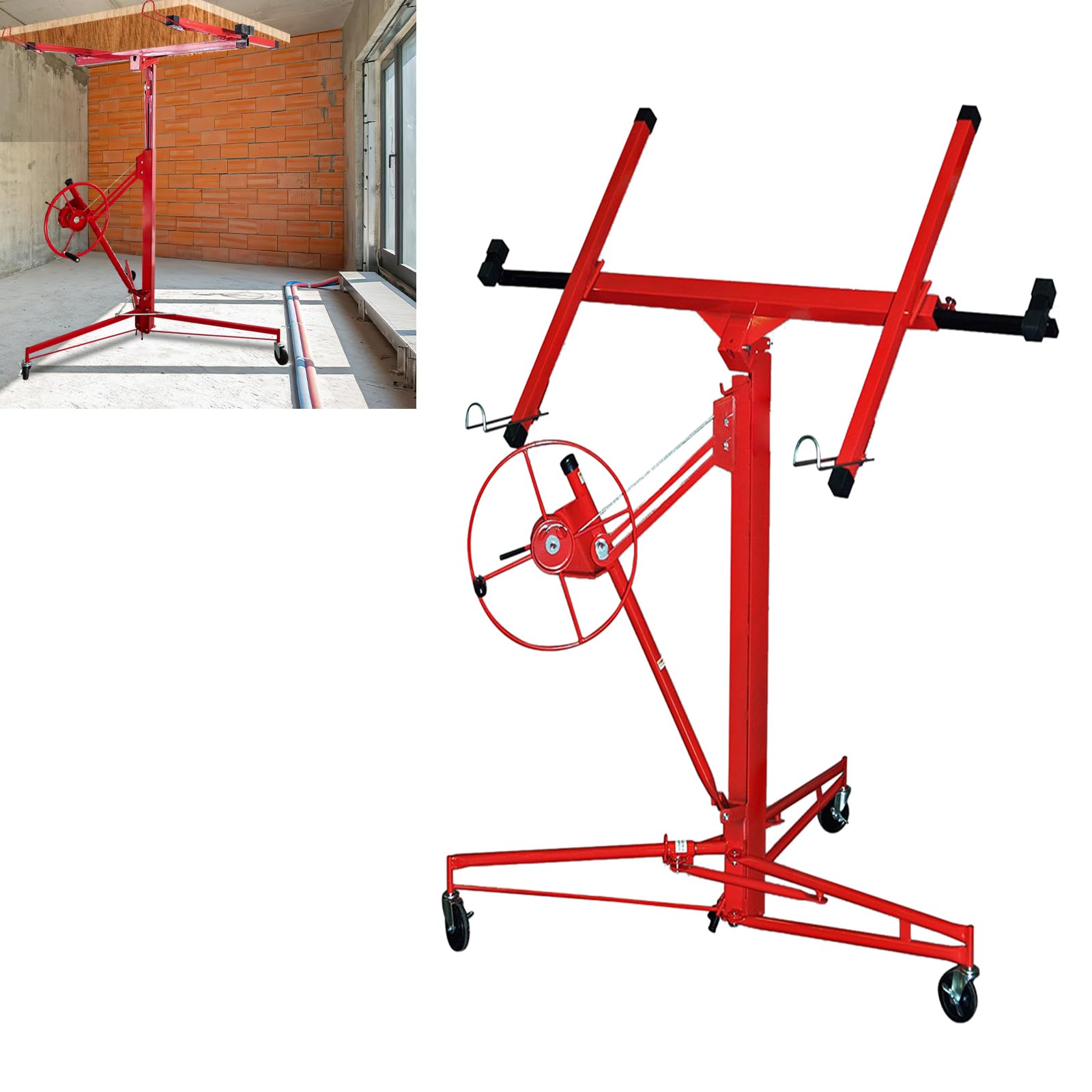 Elevador de placas XXL, elevador de placas plegable, montaje en seco, altura regulable de 140 a 350 cm, altura de trabajo de hasta 290 cm, ancho de 90 cm, capacidad de carga de hasta 68 kg,