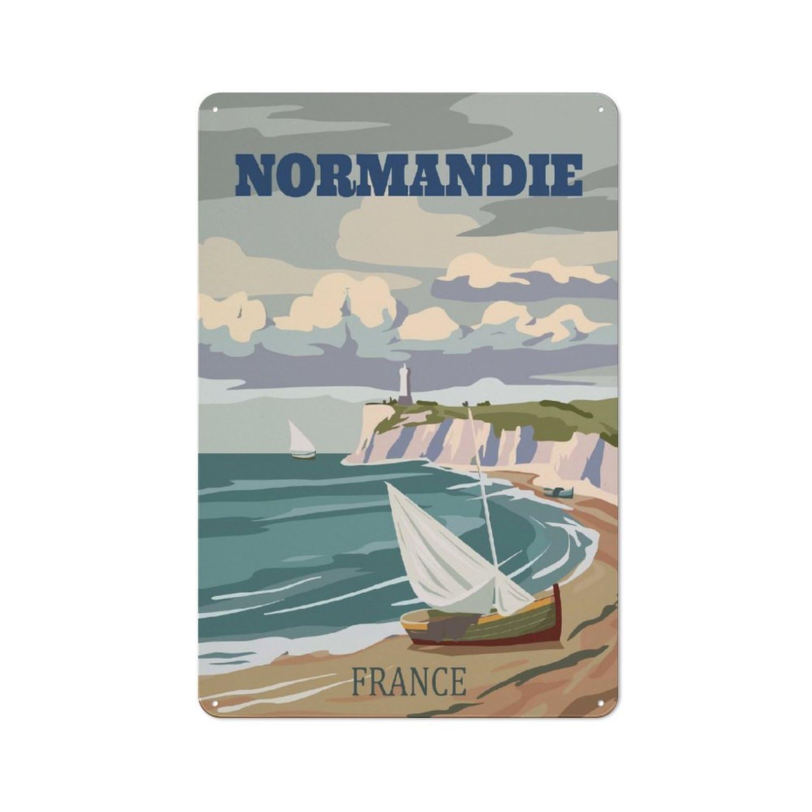 Junmoney Style-4 Normandie, France Travel Printed Metal Sign 30X20cm For Kitchen Or Home Bar, For Kitchen, Dining Room And Home Bar Wall Decor