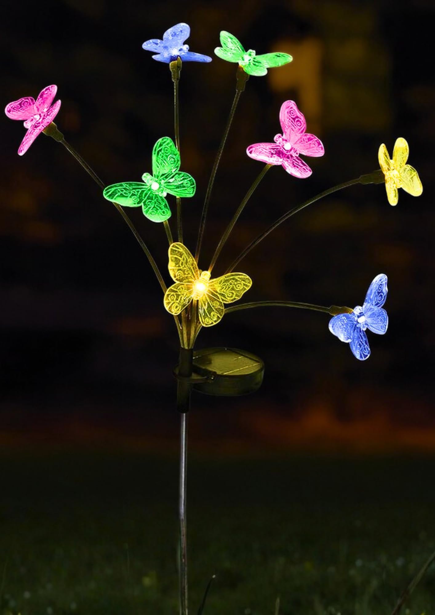 Garden Mile 8 Stem Solar Butterfly Stake Lights - 70cm Multicoloured LED Solar Light - Weatherproof Outdoor Starburst Lights for Pathway, Flower Beds, Driveway & Garden Decorations