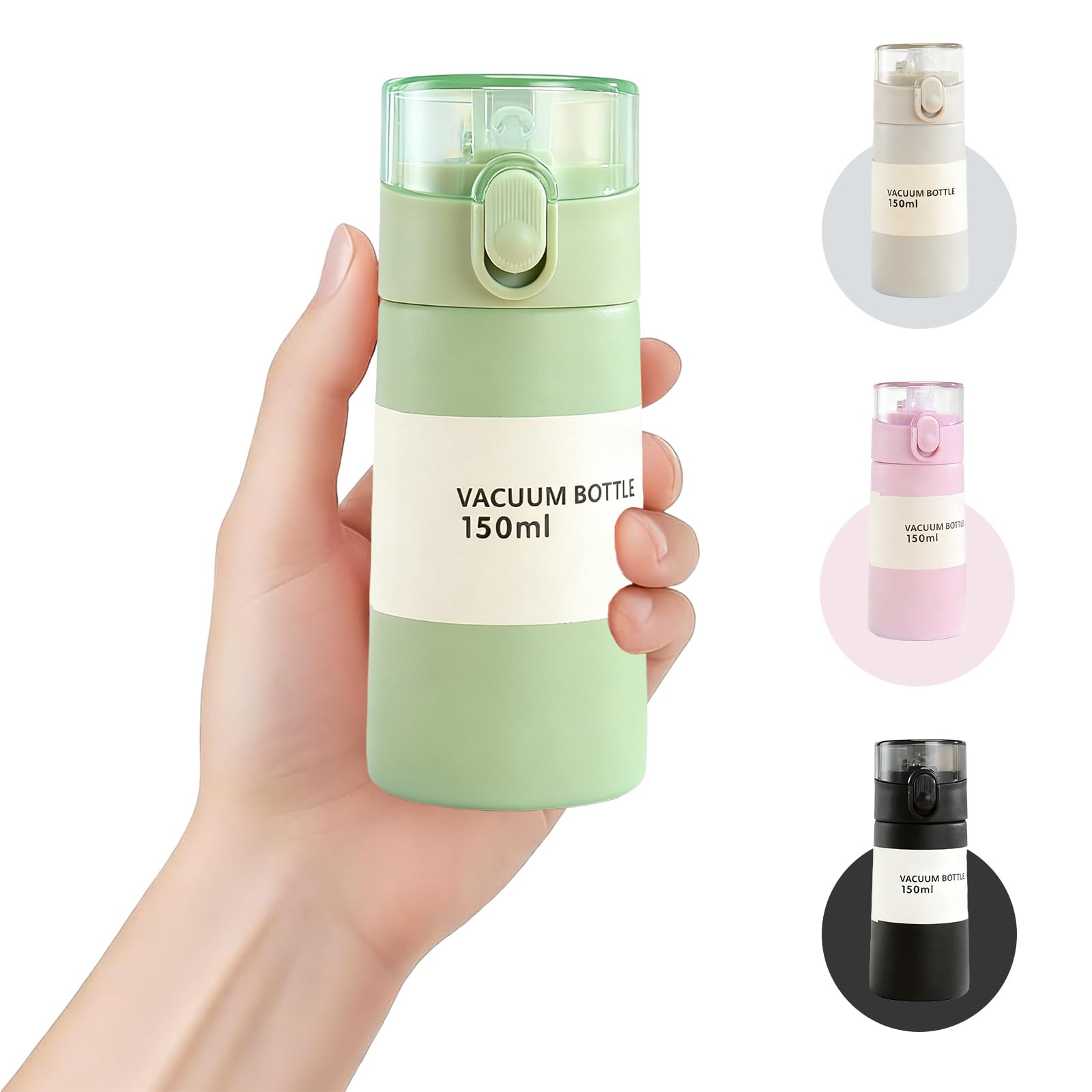 Senshuomy 5.3oz Mini Water Bottle,Small Flasks,Stainless Steel Insulated Water Bottles,Leakproof Drinks Bottle with Carry Handle for Hot&Cold Drinks,Coffe,Juice(Green)