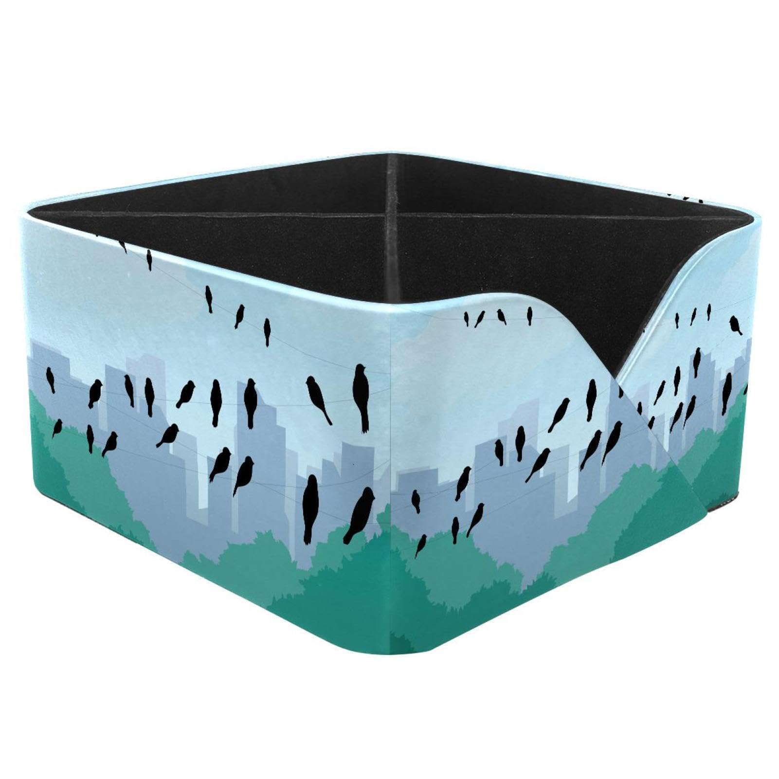 KengjuTesu Birds Silhouette Desktop Organizer Pen Holder, Rectangular Pencil Cup for Office, Study and Makeup Stations
