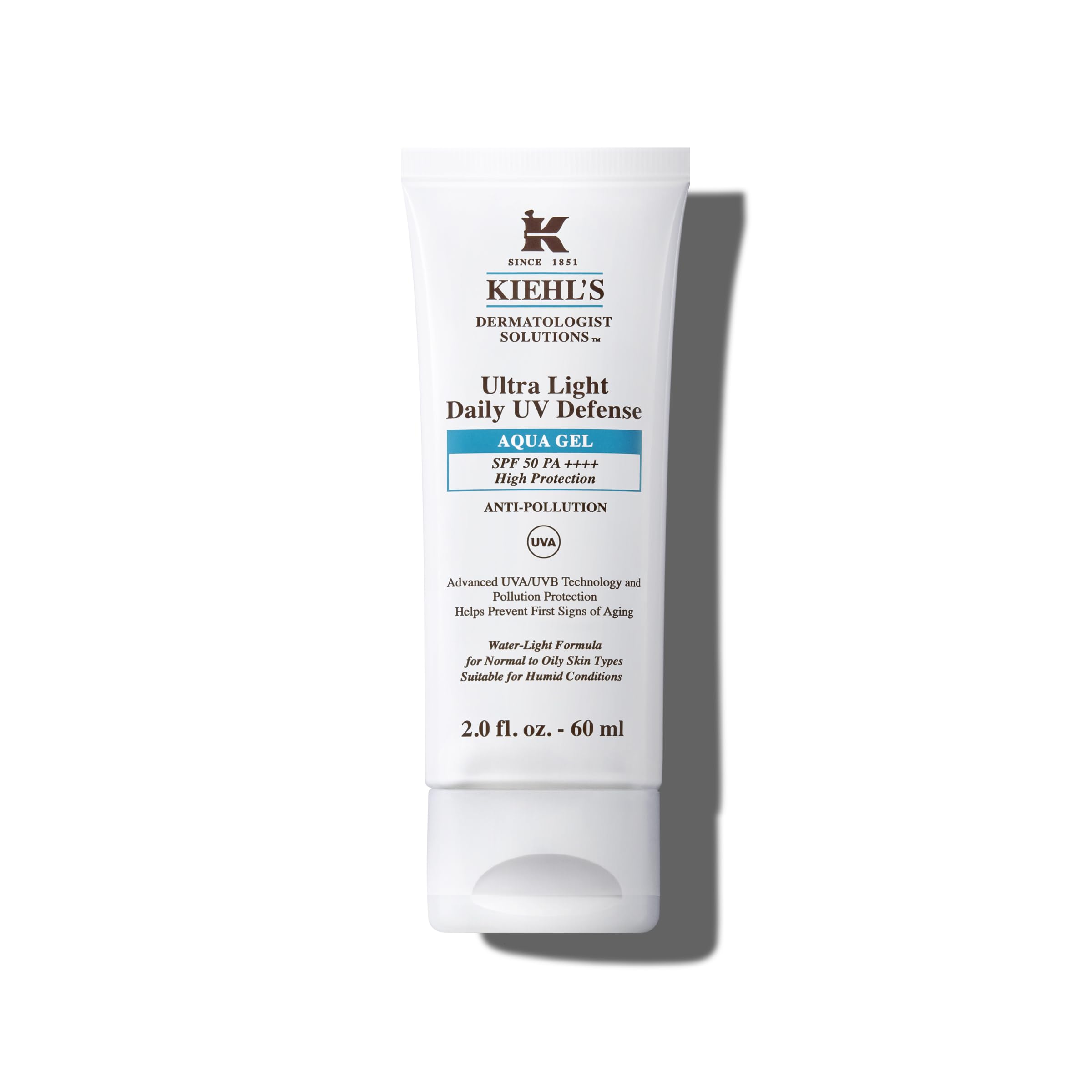 KIEHL'S Ultra Light Daily UV Defense Aqua Gel SPF 50 PA, Protezione Solare Viso, Per Pelli Miste, Grasse e Sensibili, Texture Fresca e Leggera, Con Estratto di Semi di Moringa