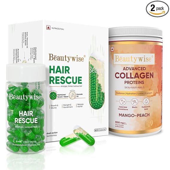 Advanced Marine Collagen Proteins Powder With Hyaluronic Acid, Glutathione - 250 Grams I Biotin with Keratin Protein & DHT Blocker - 60 Capsules I Combo I (Collagen mango + Biotin)