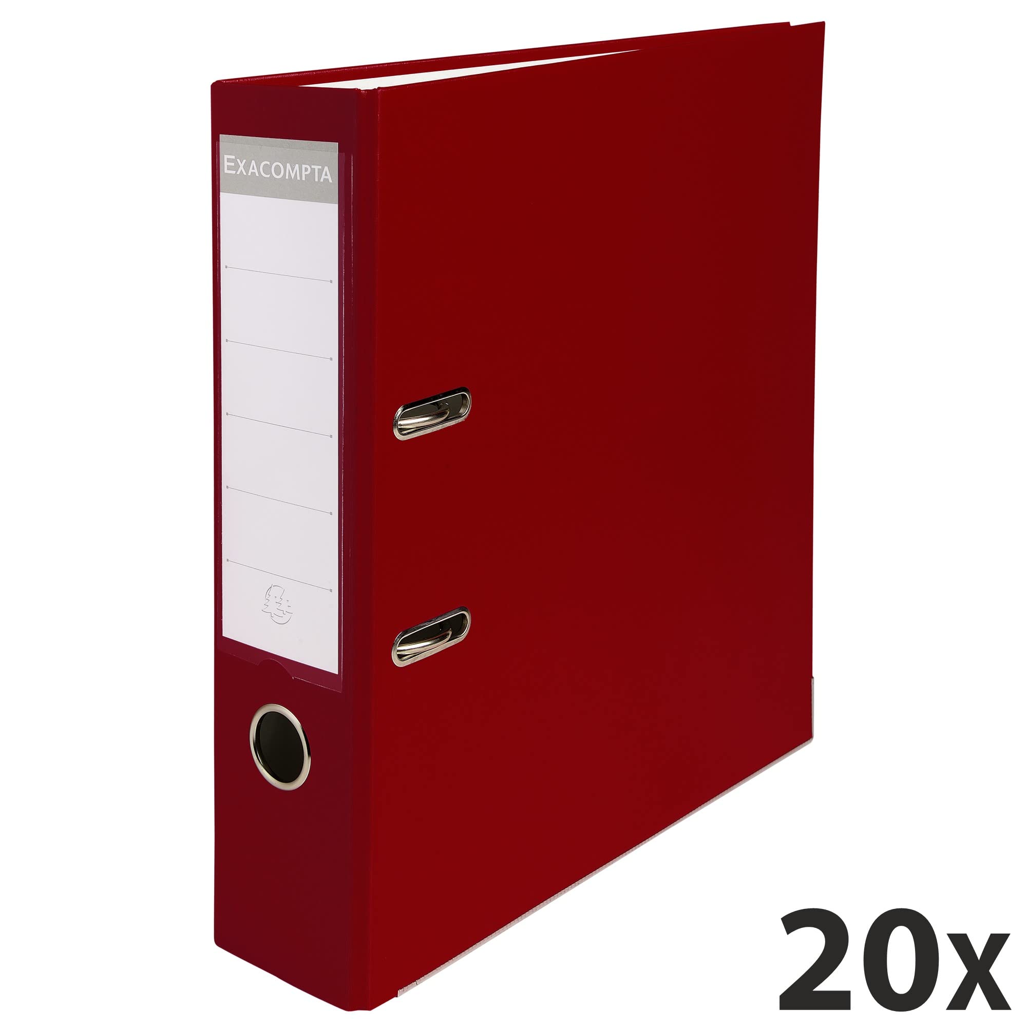 Exacompta - Réf. 918418B - Carton de 20 classeurs à levier A4 - Dos 75 mm - Mécanique 80 mm - Dimensions extérieures : 31,8 x 28,4 x 8 cm - Format à classer A4 - Coloris : Bordeaux
