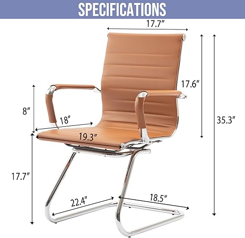 Miniatura 3 de Wahson Silla de oficina de piel resistente para invitados respaldo medio, sillas de cuarto de conferencia, recepcion, set de 2 , Cuero falso Cuero,