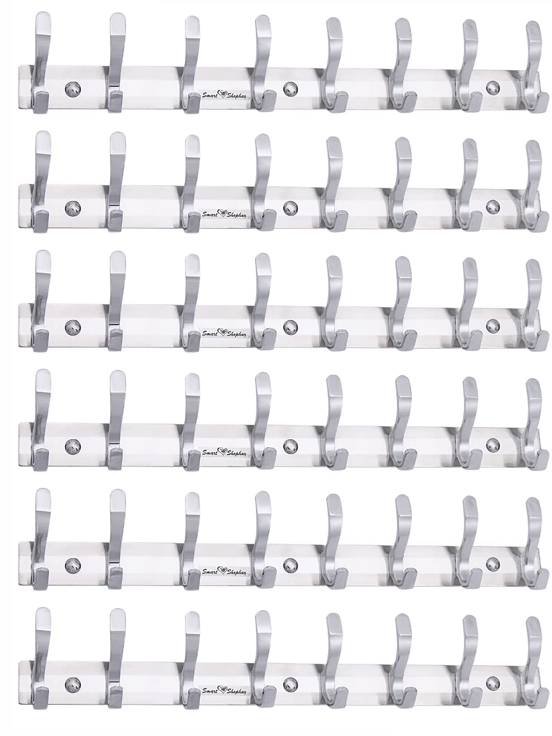 SMART SHOPHAR Fescue Wall Hook 8 Legs Silver, Pack of 6 / Heavy Duty Hanger for Hanging Keys, Cup, Coat, Hat, Kitchens Towel in Bathroom and Office/Screws with Plastic Plugs (B079VGJL4R) Amazon Price History, Amazon Price Tracker