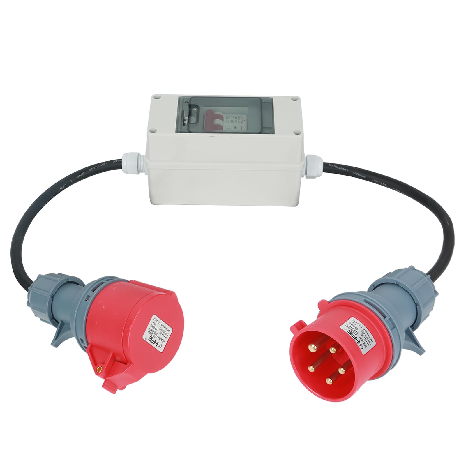 MENAYODA Adaptador CEE 63 A 400 V macho a 32 A 400 V acoplamiento de alta corriente con disyuntor 32 A – IP44 CEE enchufe H07RN-F 5G4/5G6 de goma 5 x 2,5 mm