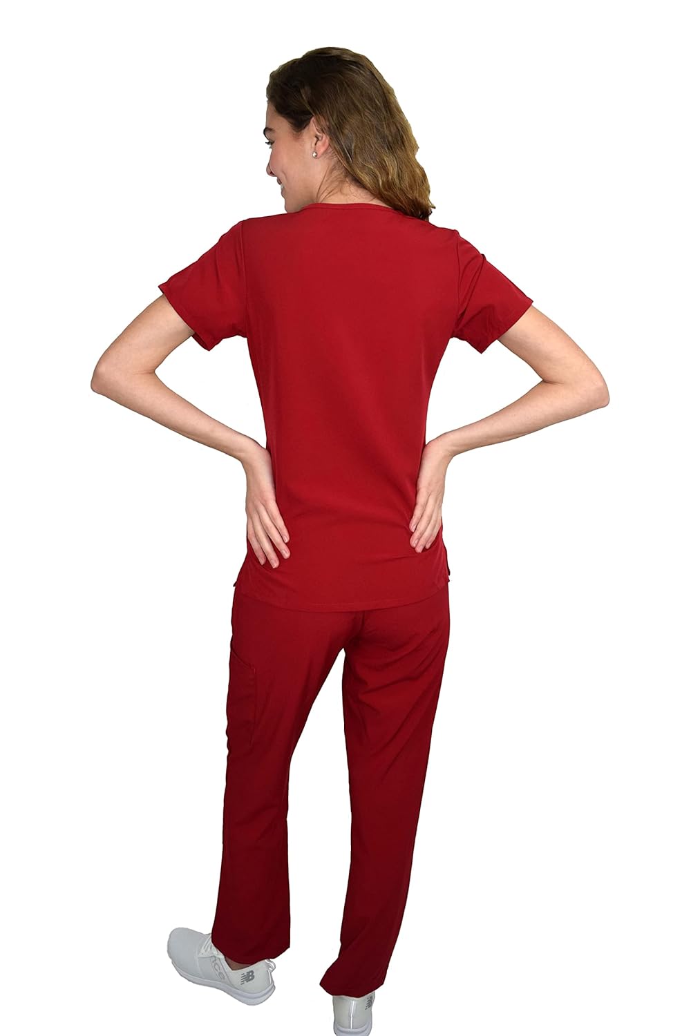 Green Town Scrubs for Women Scrub Set - V-Neck Top and Straight Leg Pant, 5 Pockets, Easy Care-Red-Large - Image 3