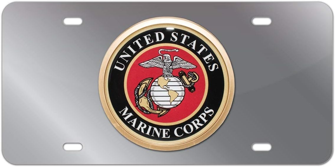 Elektroplate Officially Licensed United States Marine Corps All-Metal Stainless Steel Decorative Front Plate with 3D Emblem | Weatherproof Automotive Accessory for Cars, SUVs, Trucks (12" x 6")