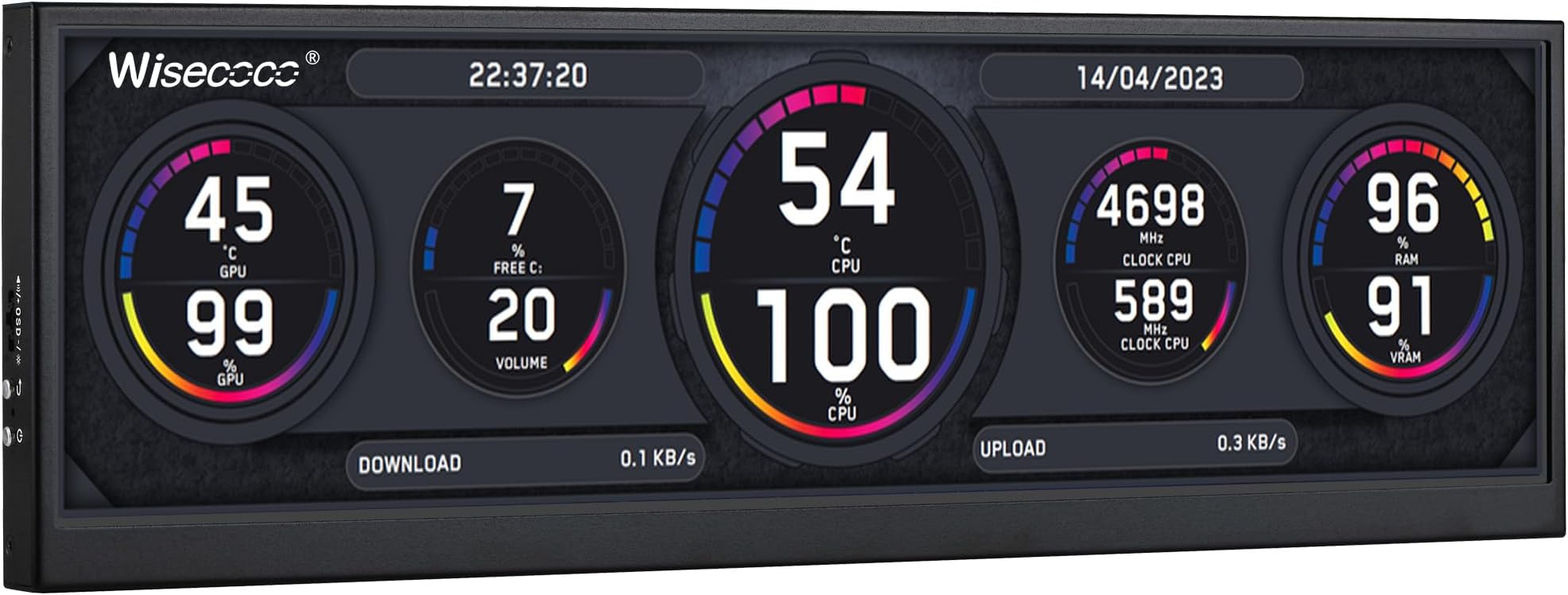 FHD LCD Panel IPS Screen Display Computer Temp CPU GPU RAM HDD Data Secondary Monitor Fit for Corsair iCUE 4000D 4000X PC Case Monitor DIY with Built-in Speakers