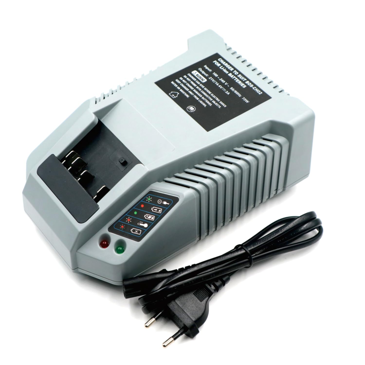 BOS-CH02_EBN - Caricabatterie per batterie agli ioni di litio Bosch 14,4 V BAT607 BAT607G BAT614 BAT614G o 18V BAT609 BAT609G BAT618G compatibile con caricabatterie originale BC660