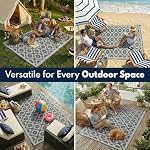 9x18ft Outdoor Rug Waterproof, Reversible Plastic Straw Outdoor Patio Rug Clearance, Portable Indoor Outdoor Carpet for Patio, RV, Deck, Balcony, Backyard, Picnic, Beach, Square Dashed Gray - Image 5