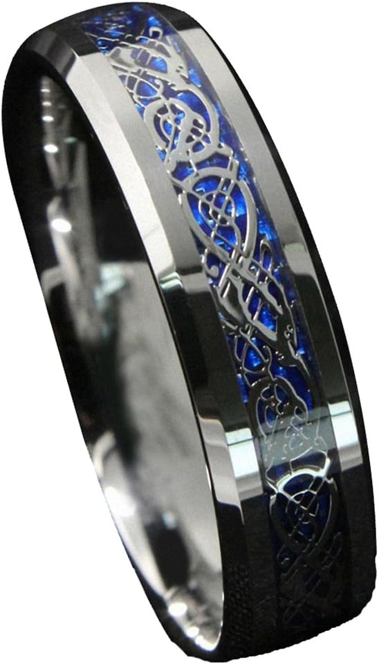 Gnex 6mm Infinity Tungsten Carbide Wedding Band with Blue Silver Celtic Eternity Ring Size 9.5