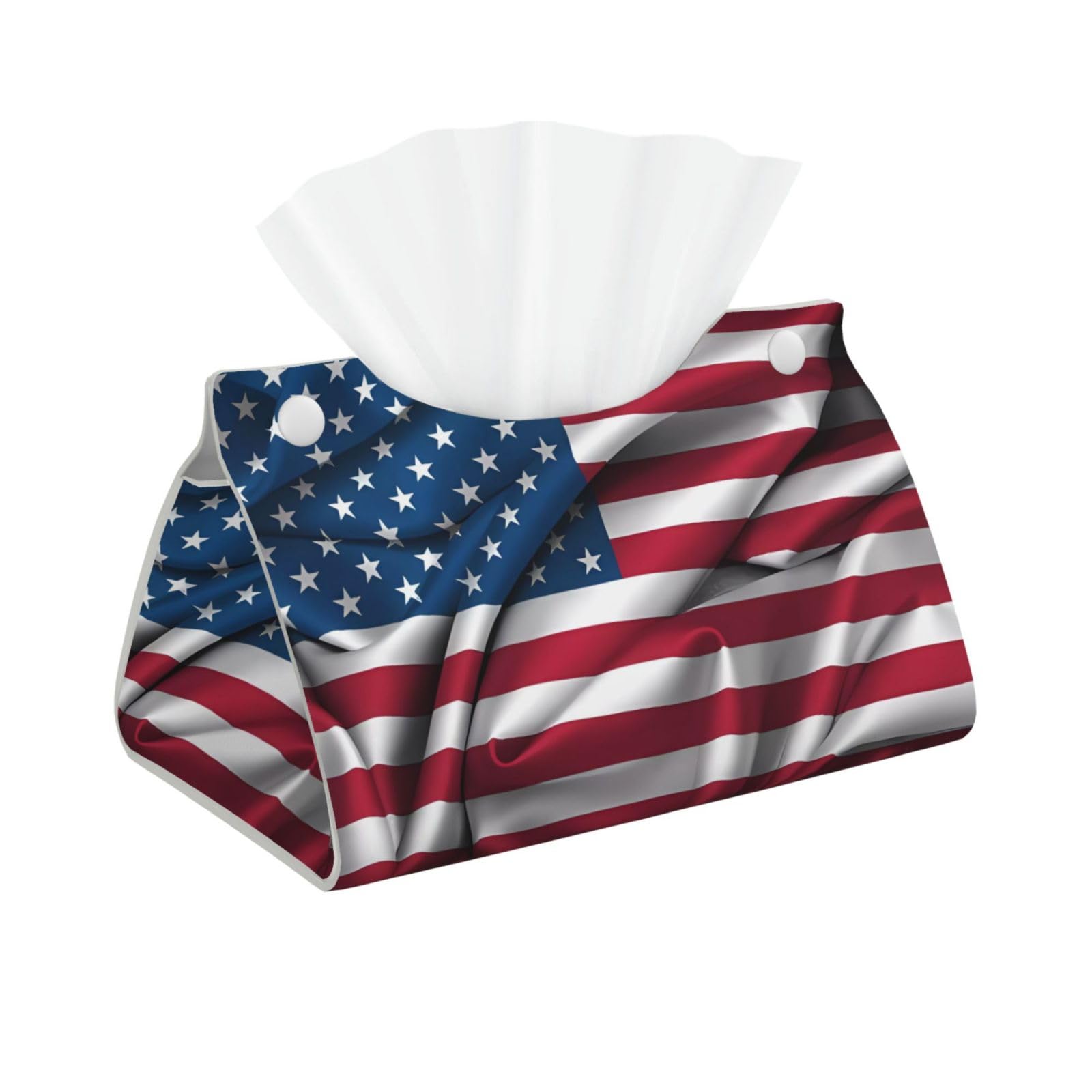 American Flag Rectangular Leather Tissue Box Cover, Folding Facial Tissue Holder Dispenser for Car