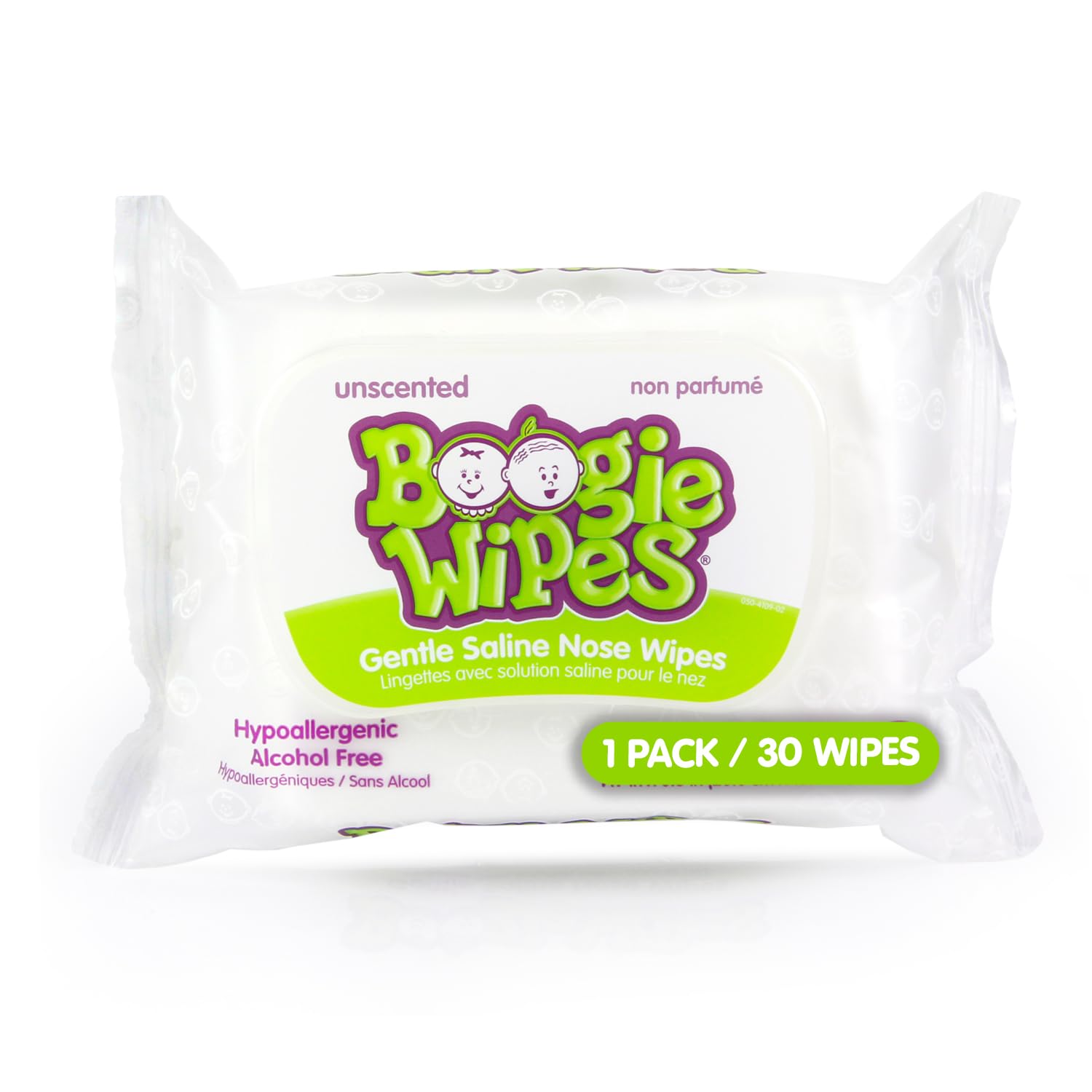 Boogie Wipes 30 Piece Gentle Saline for Stuffy Noses Simply Unscented, 3 Count