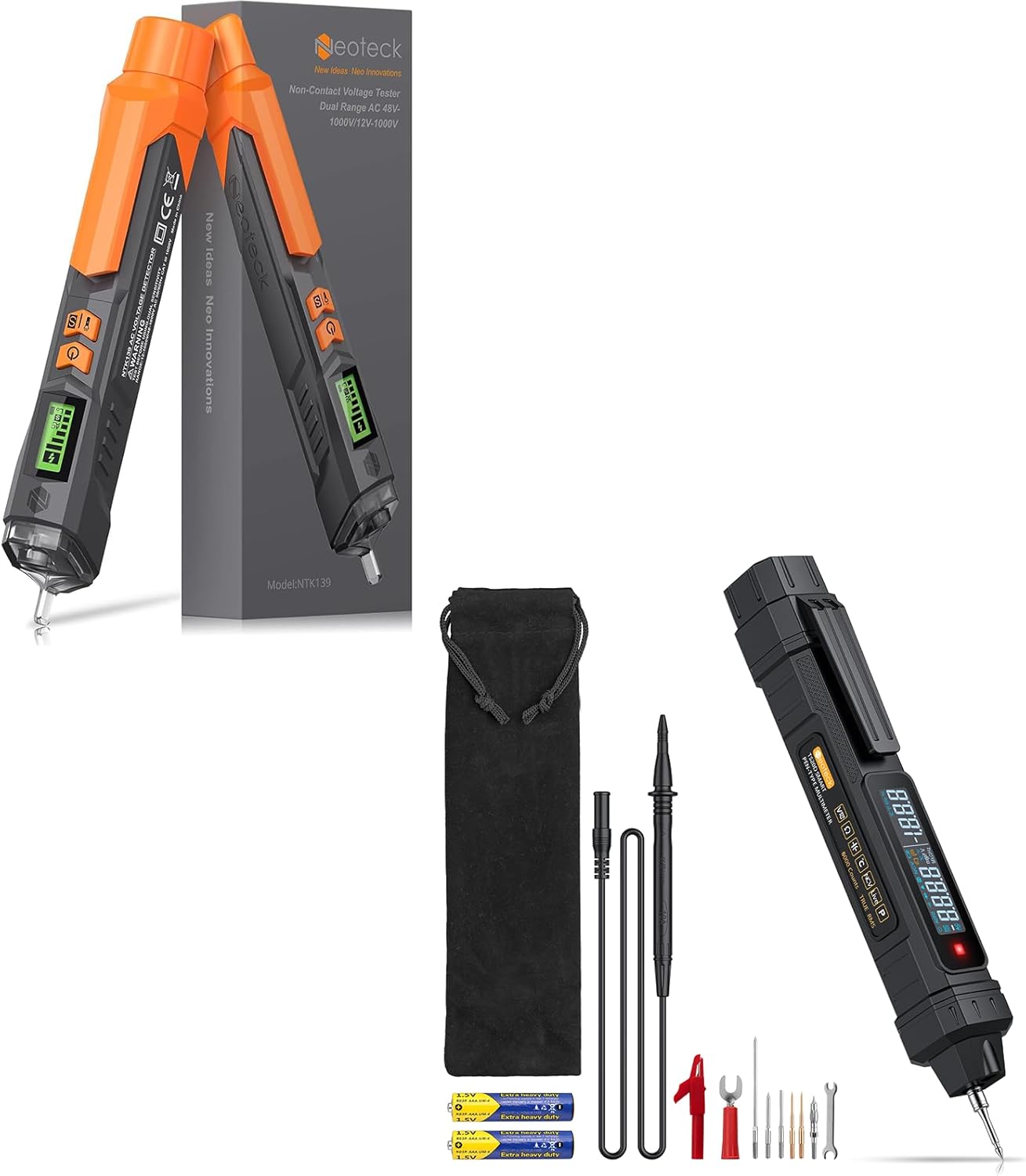 Neoteck Electrical Phase Pro Kit: LCD Voltage Tester & 3-in-1 Pen Multimeter with Adjustable Sensitivity, Phase Sequence, 6000 Counts, Wire Breakpoint Finder