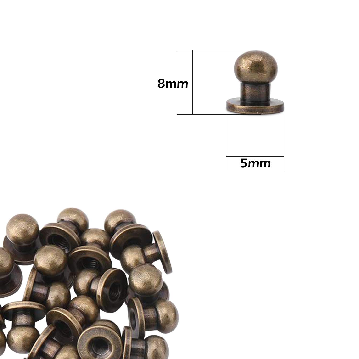 Trimming Shop Round Head Screw Rivets Sam Browne Studs, 8mm Brass Metal Stud for Leathercraft Bags, Belts & DIY Projects - Image 2