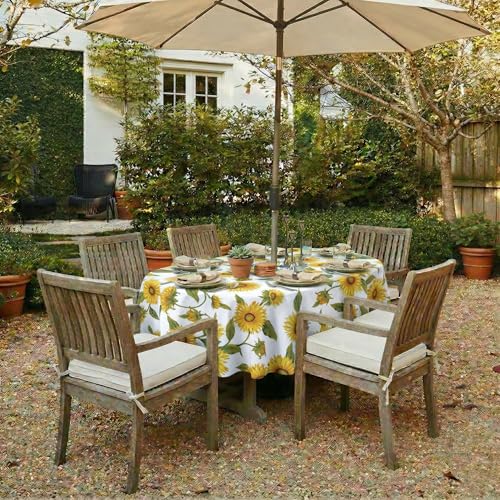 Image of EHouseHome Outdoor Indoor Tablecloth with Umbrella Hole for Oval Table,Waterproof Patio Cloths, Spring /Summer Table Covers with Zipper for Backyard Circular Table /BBQs /Picnic,60 x 84 inches