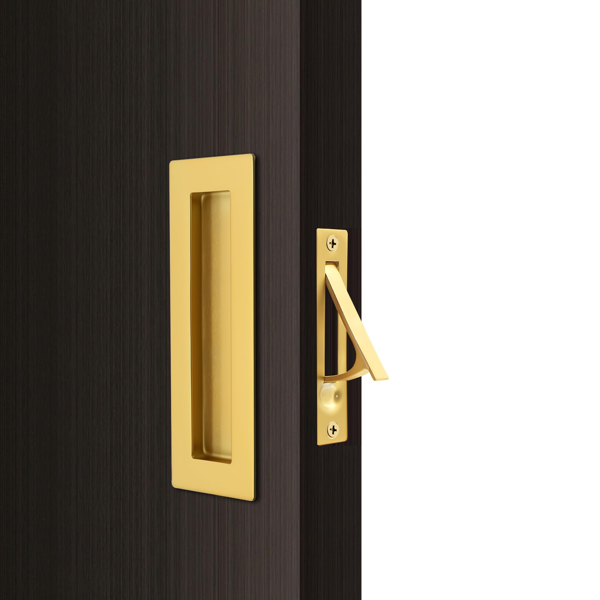 Dontay Pocket Door Handles and Edge Pull,Recessed Hardware,Brass,6'',2 Set