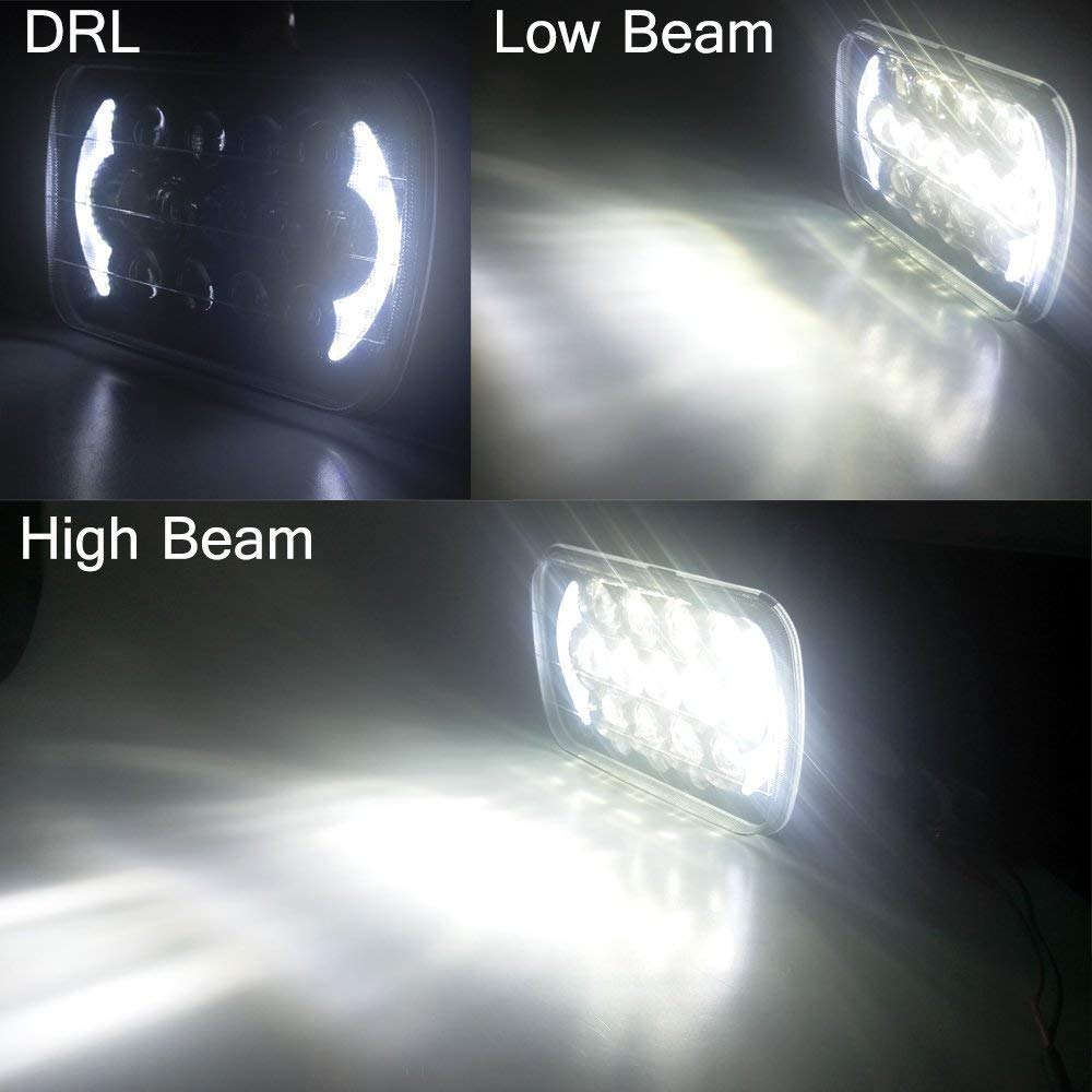 AUXTINGS LED Scheinwerfer, 12,7 x 17,8 cm, 17,8 x 15,2 cm rechteckig Schwarz mit DRL für Wrangler YJ Cherokee XJ H6054 H6054LL 69822 6052 6053(7x6 inch 105)