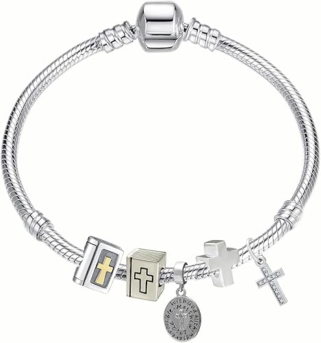 Miniatura 6 de Dije de cruz con circonita blanca 925 de plata de ley cristiana colgante mantener la fe encantos para pulsera Pandora, Plata esterlina, Circonita