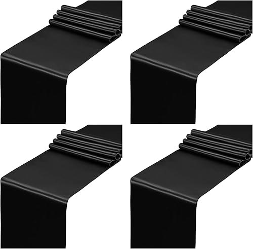 Miniatura 29 de SiinvdaBZX - Juego de 4 caminos de mesa de satén azul real de 12 x 108 pulgadas de largo, camino de mesa de satén brillante y suave para decoración