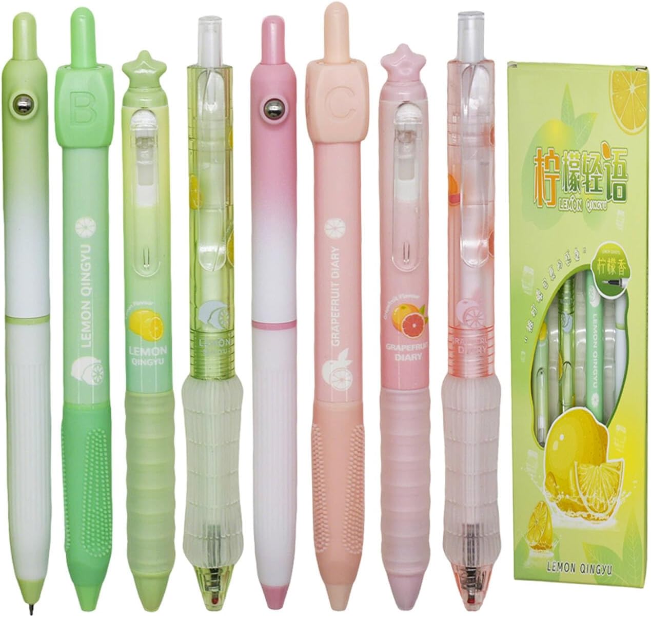 Maydahui 8Pcs Cute Grapefruit Lemon Scented Pens Fruit Theme Gel Pen